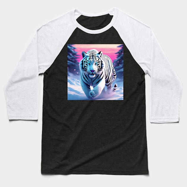 White Tiger Snow Baseball T-Shirt by Fly Beyond